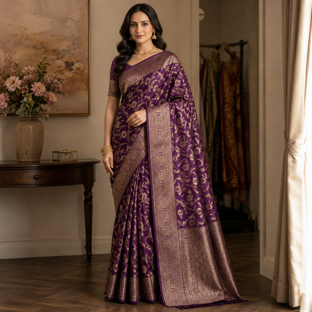 Celestial Plum Zari Weaver Silk Saree