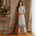 Zarqaa Ivory Paisley Unstitched Suit Set