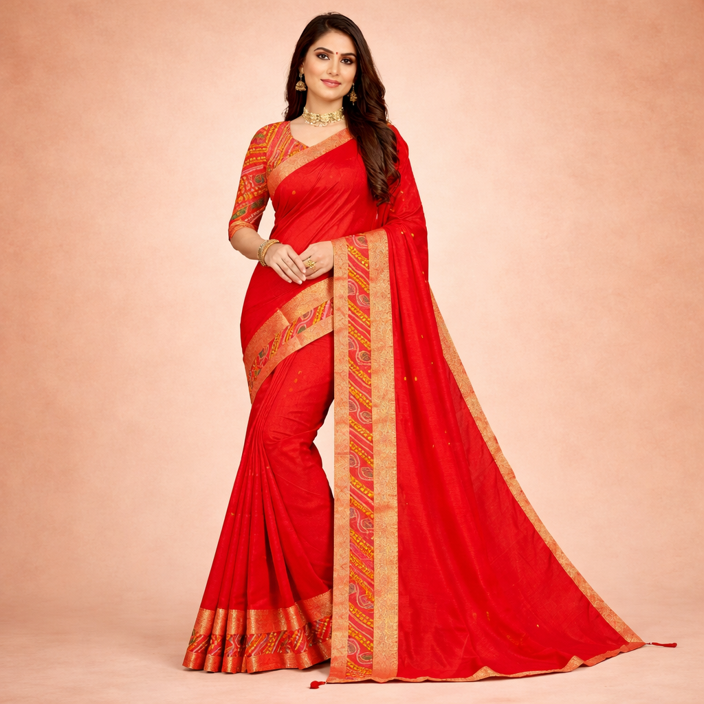 Surkh Vaibhavi Cotton Silk Saree with Zari Border