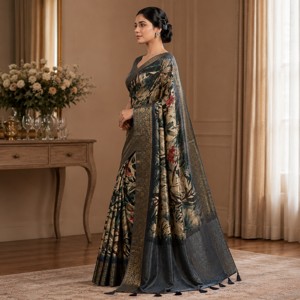 Aarini Teal Vanya Zari Saree