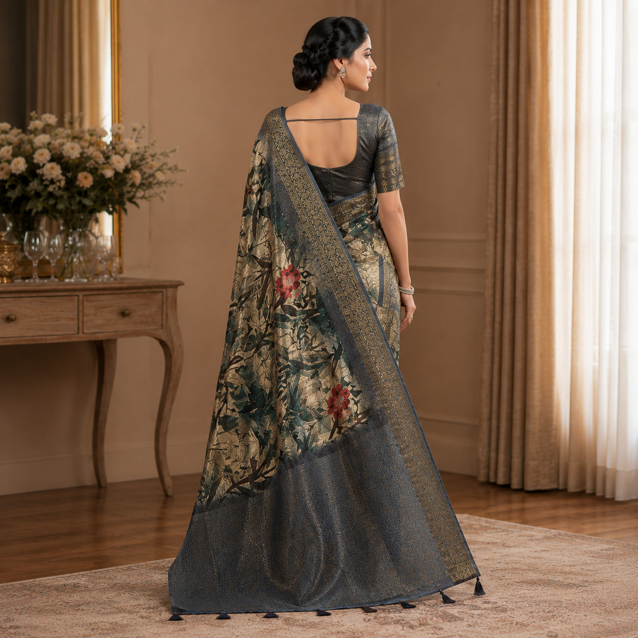 Aarini Teal Vanya Zari Saree