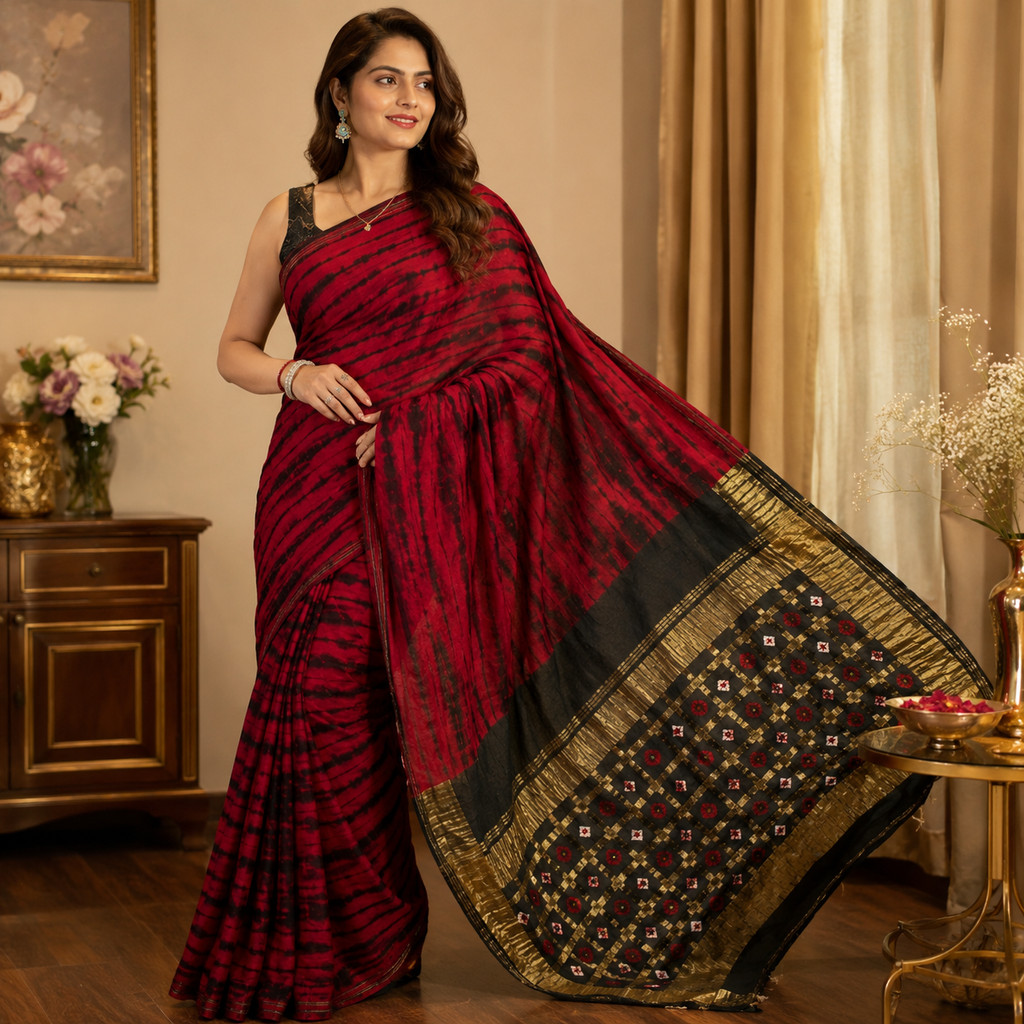 The Crimson Shibori Noir Saree