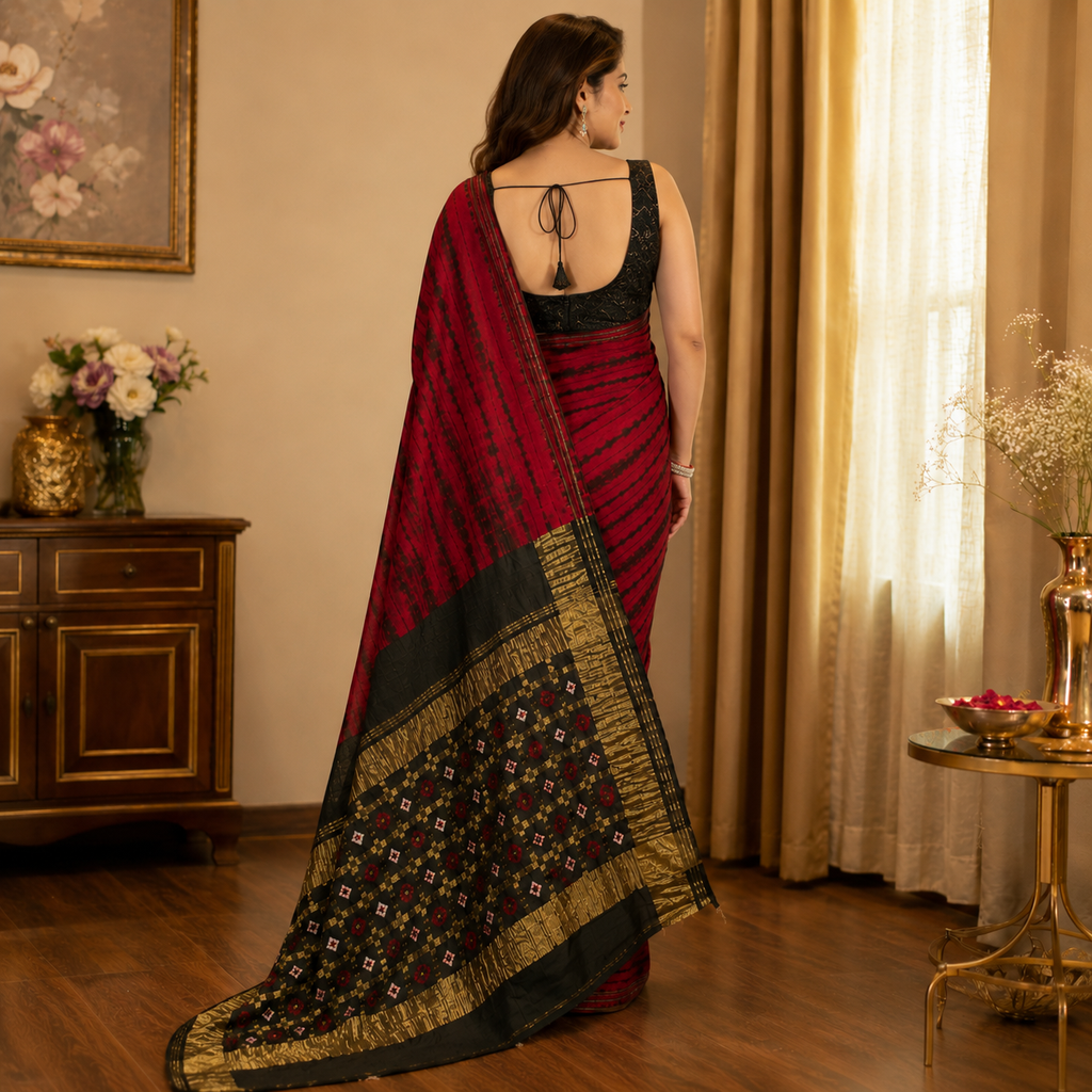 The Crimson Shibori Noir Saree