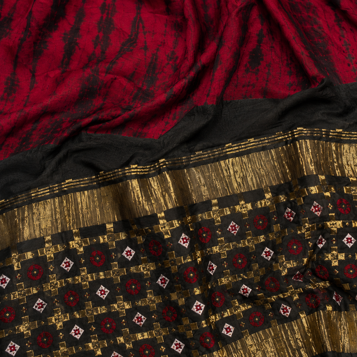 The Crimson Shibori Noir Saree