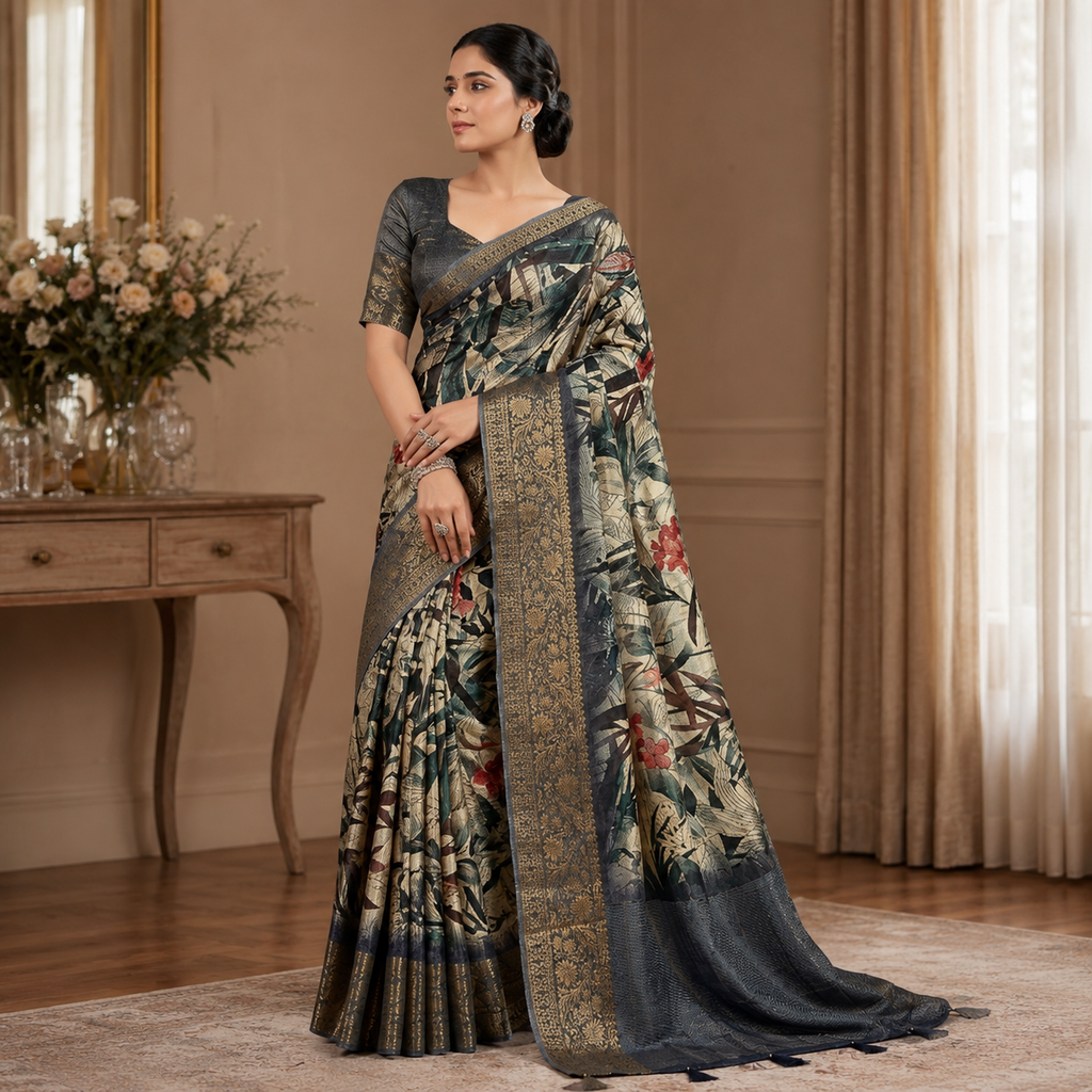 Aarini Teal Vanya Zari Saree