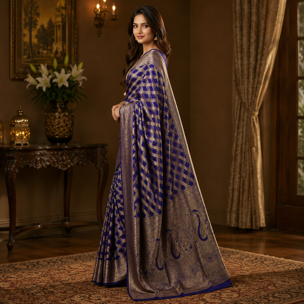 Zareen Royale Midnight Blue Cotton Silk Saree