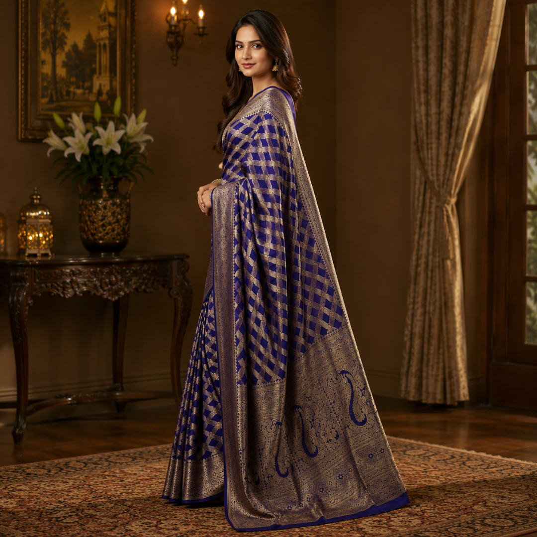 Zareen Royale Midnight Blue Cotton Silk Saree