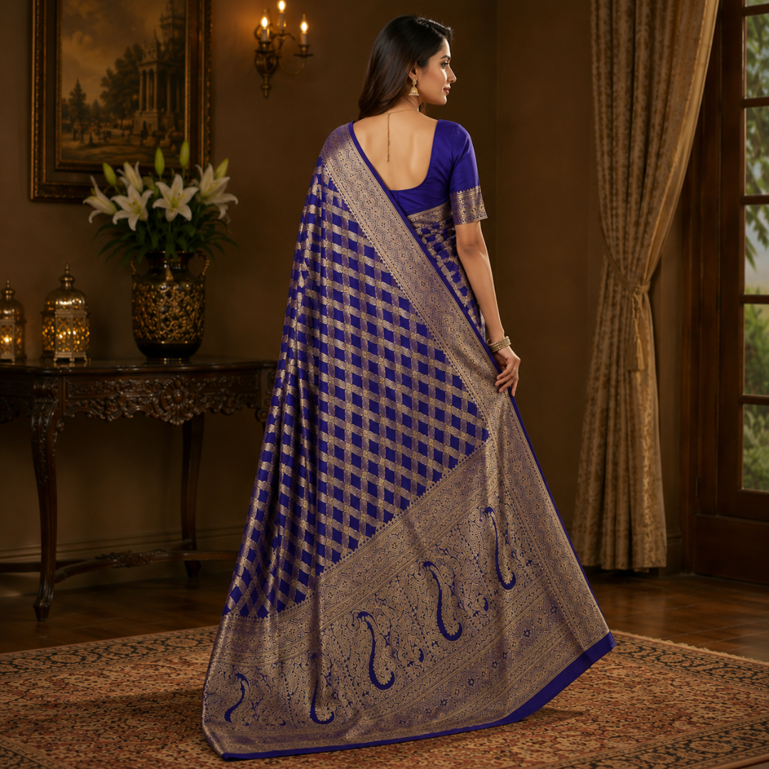 Zareen Royale Midnight Blue Cotton Silk Saree