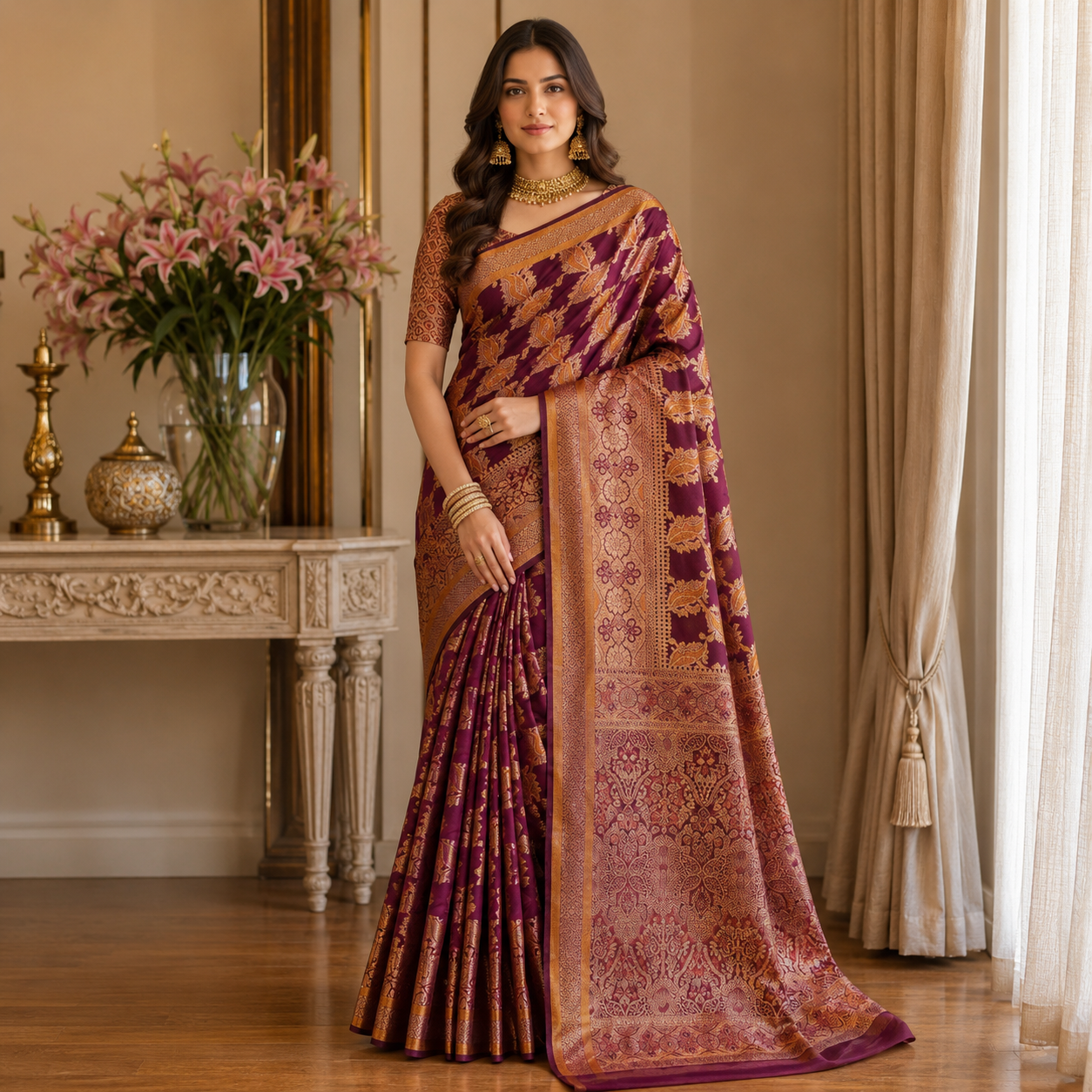 Navy Niloufer Organza Zari Saree