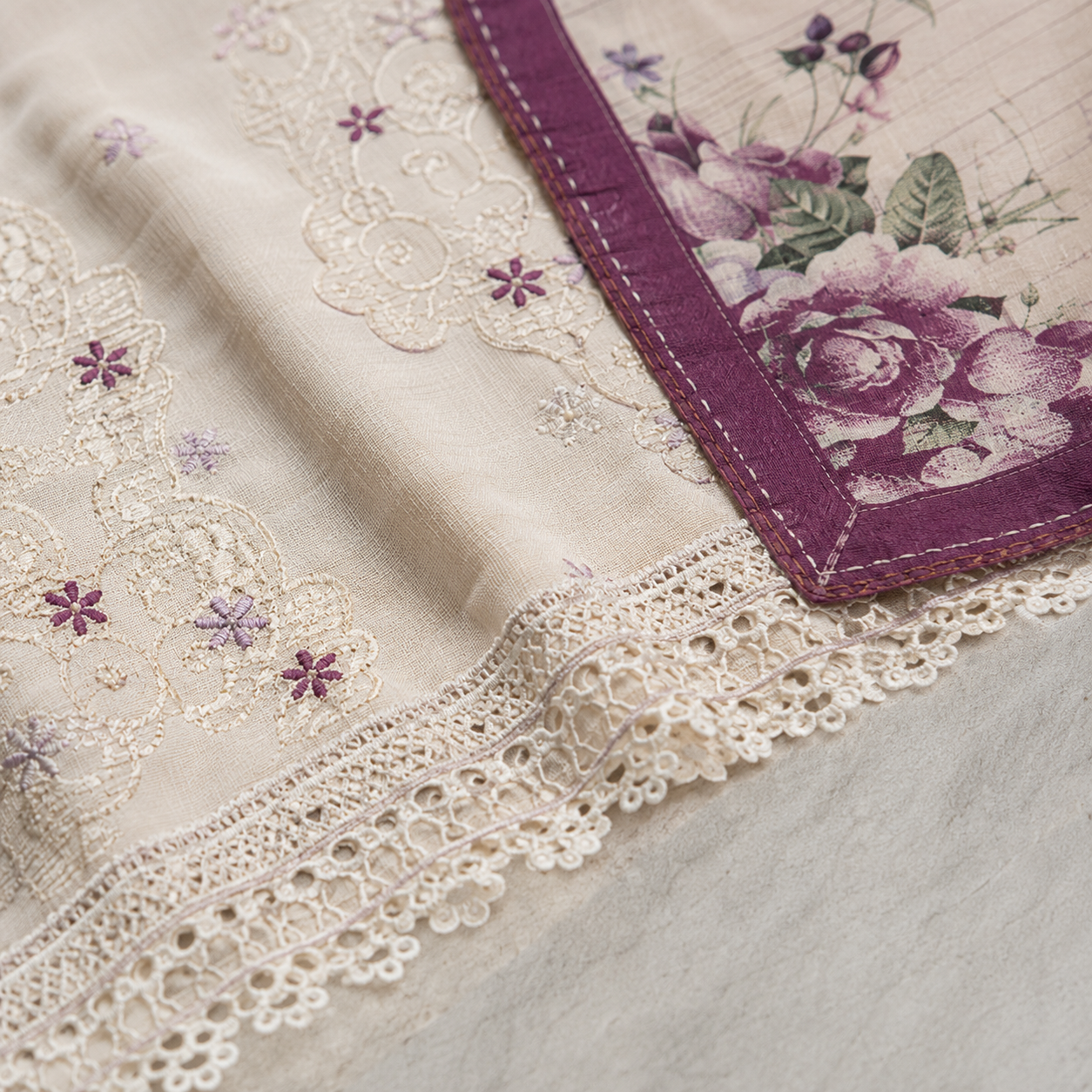 The Amethyst Bloom Ensemble Mul Cotton Unstitched Suit Set