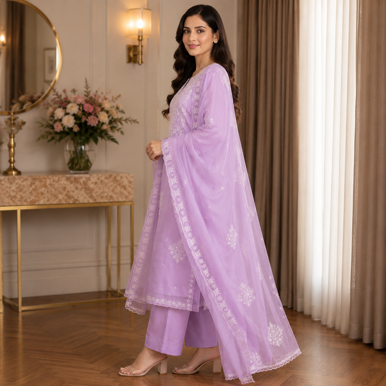 Sitara Lavender Threadwork Unstitched Suit Set