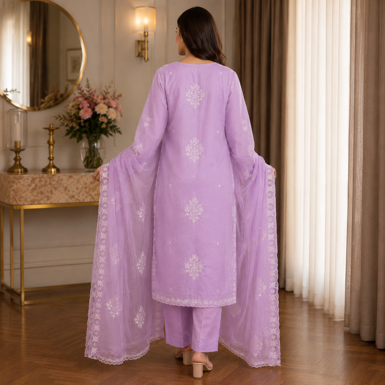 Sitara Lavender Threadwork Unstitched Suit Set