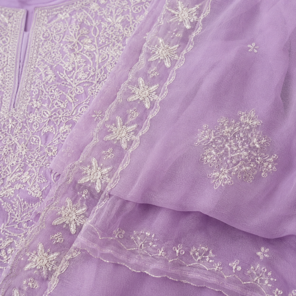 Sitara Lavender Threadwork Unstitched Suit Set