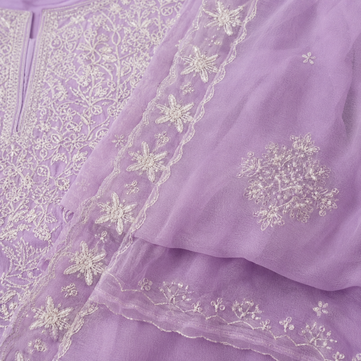 Sitara Lavender Threadwork Unstitched Suit Set