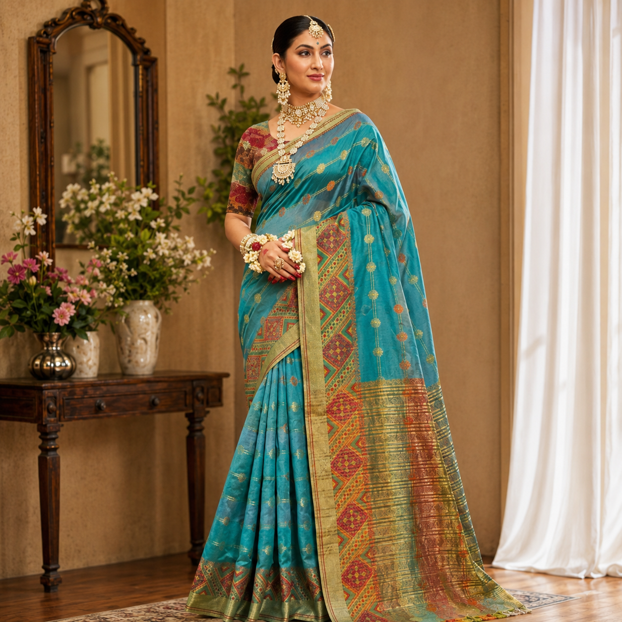 Rangmahal Crimson Grace Cotton Silk Saree