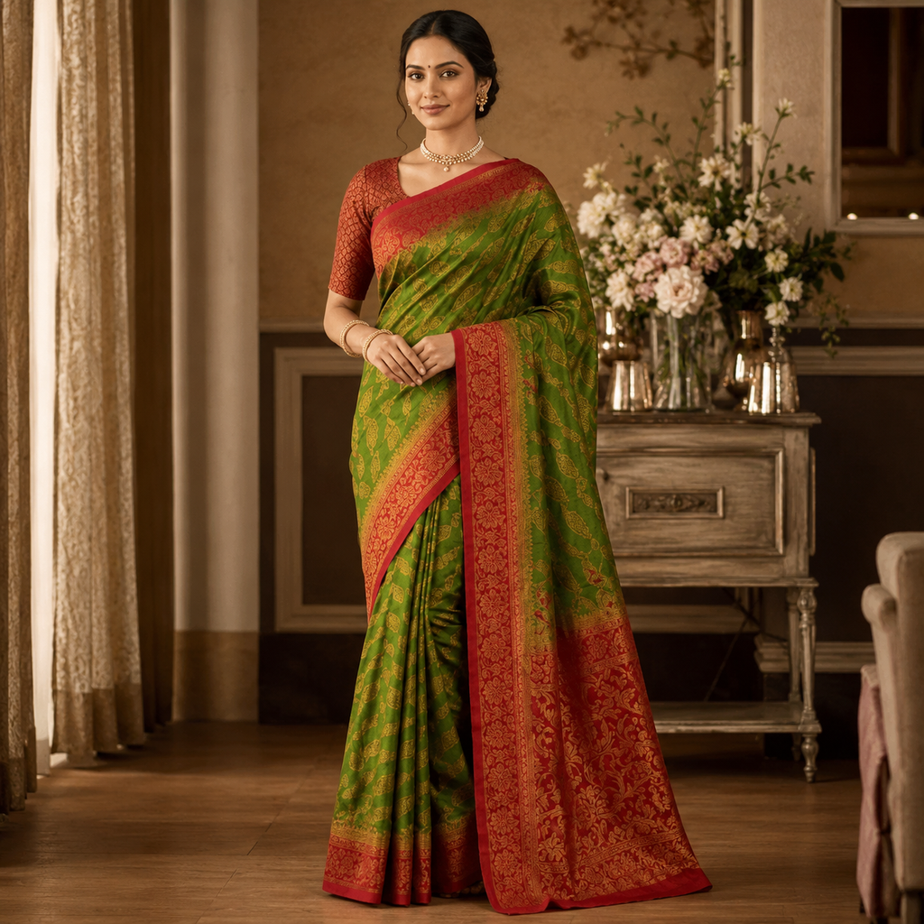 Fazar Harit Raga Cotton Silk Saree
