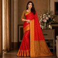 Rajrani Kesarika Cotton Silk Saree in Vermilion Red with Antique Gold Zari Border