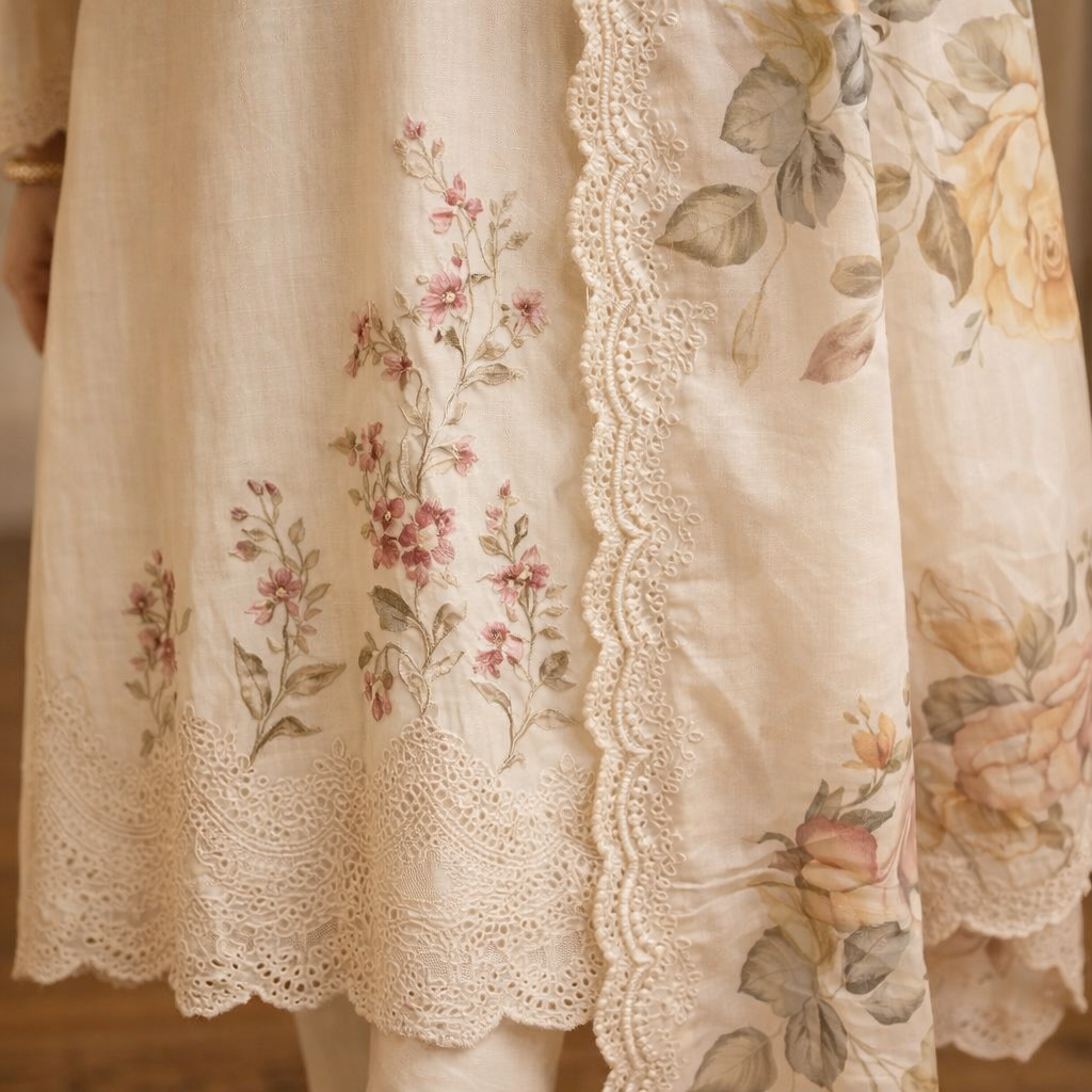 Ivory Rose Guldasta Unstitched Suit Set