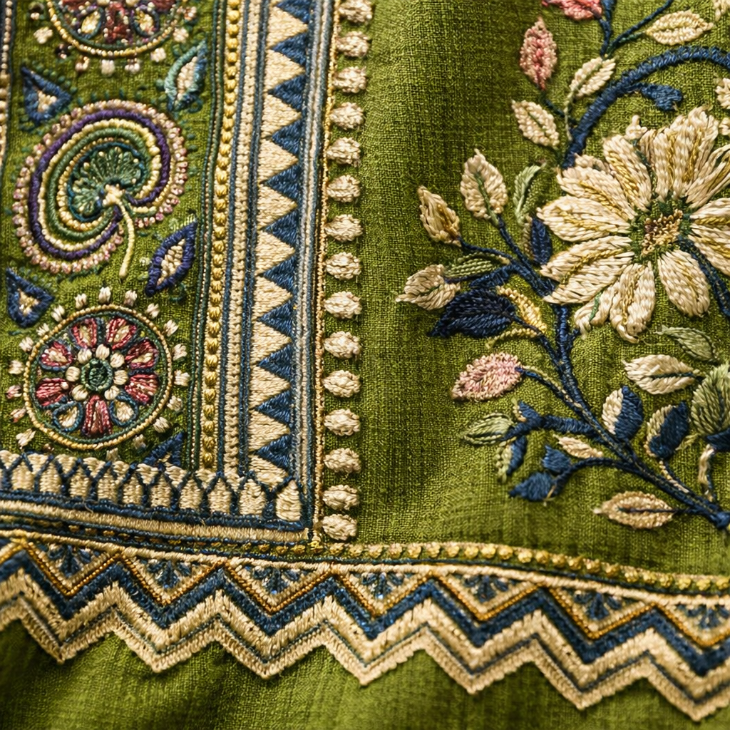 Zehara Olive Bloom Unstitched Suit Set