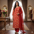 Gulbahaar Glaize Cotton Elegance – Blood Red Floral Unstitched Suit Set
