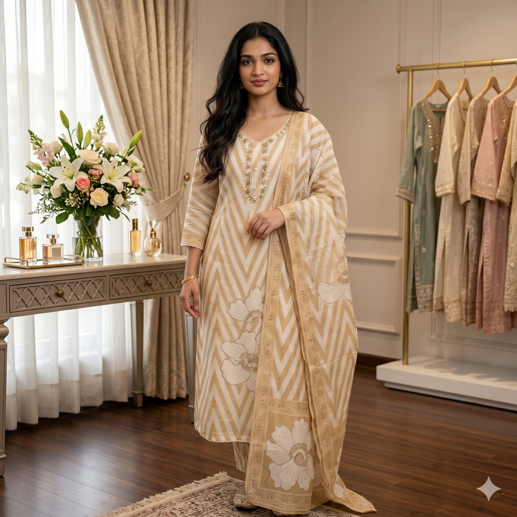 Zarina Mustard Organza Unstitched Suit Set