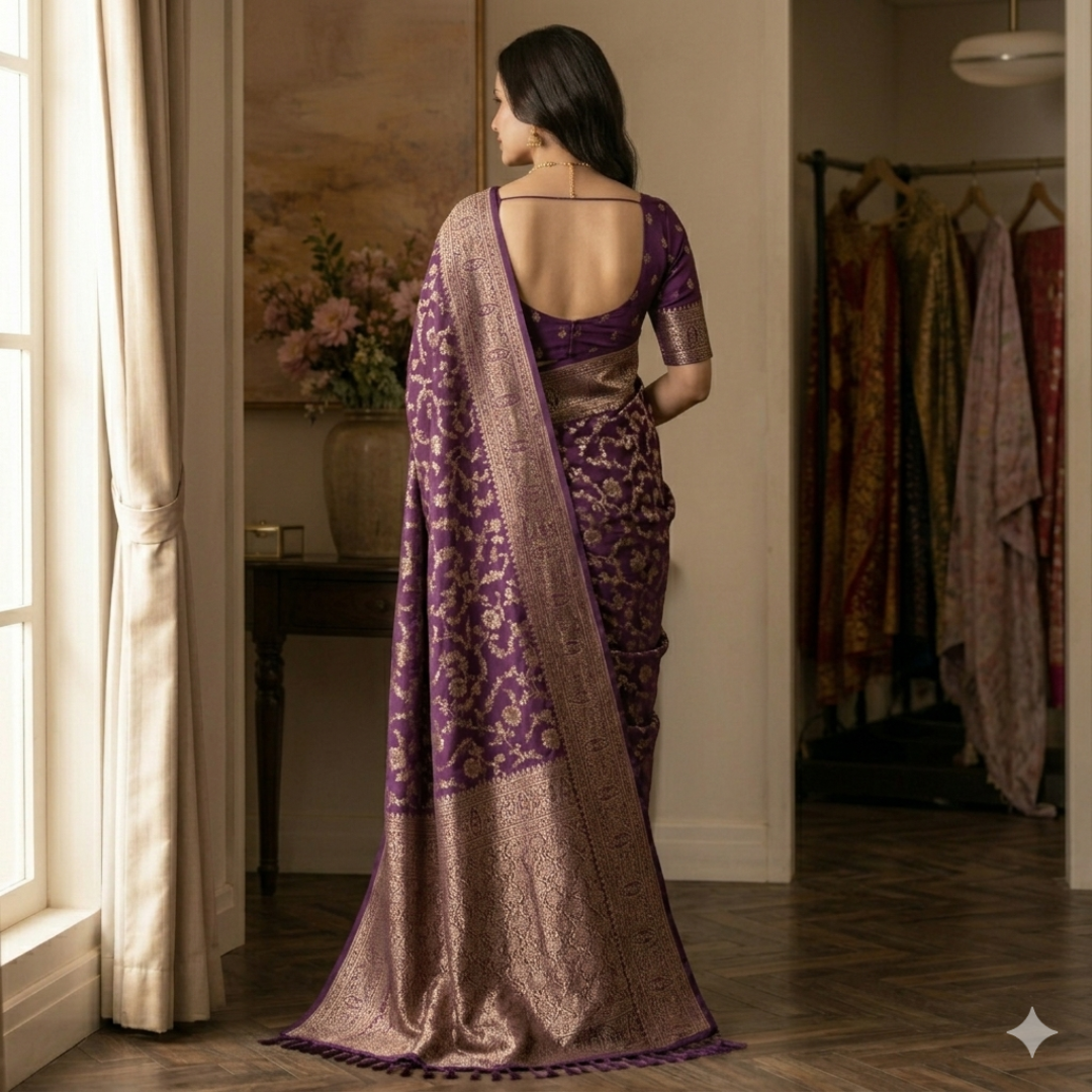 Celestial Plum Zari Weaver Silk Saree