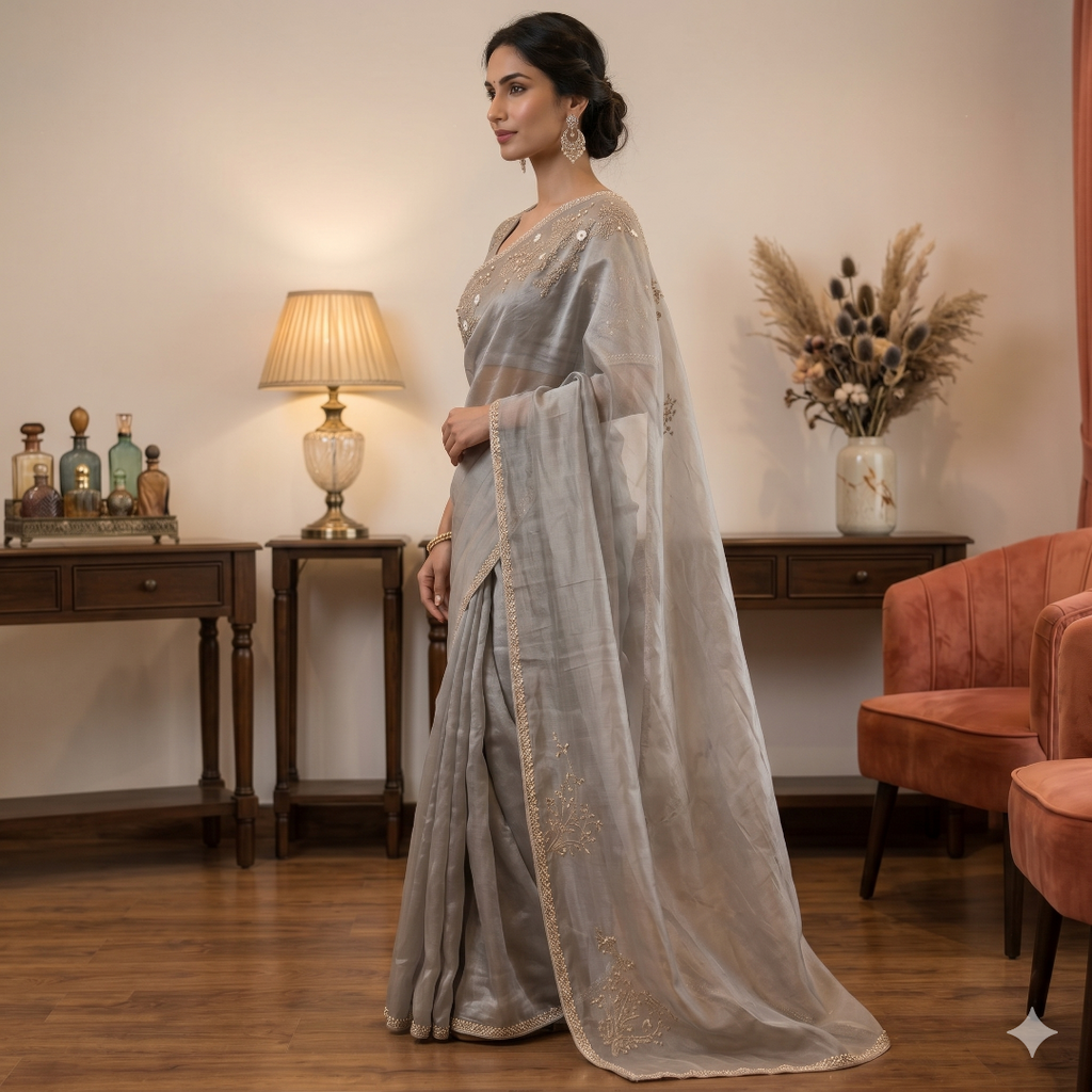 Elegant Organza Sequin Saree