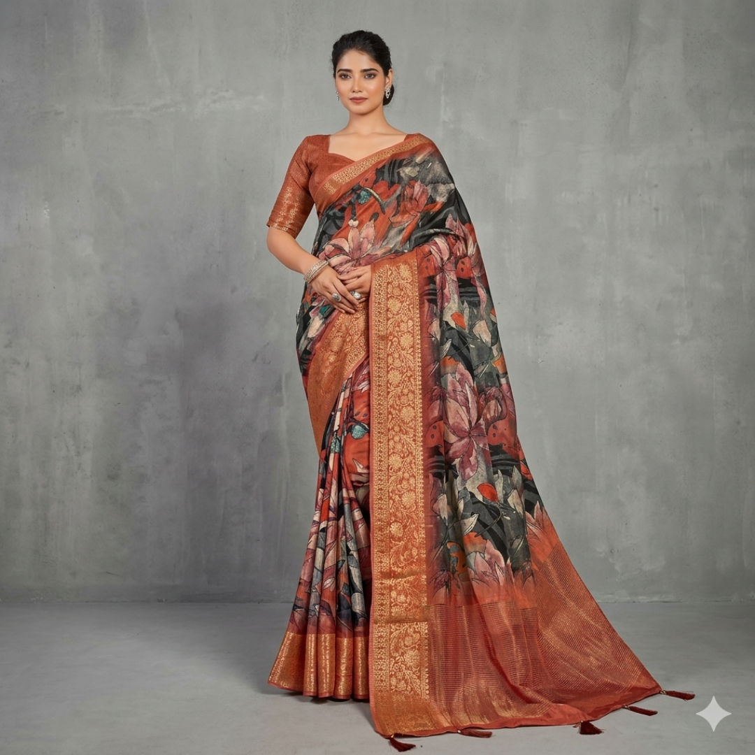 The Rust Autumnal Bloom Saree