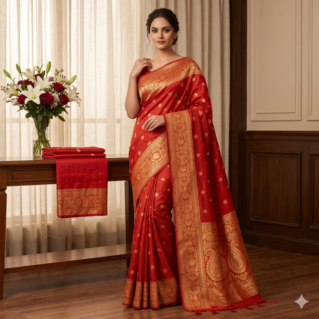 Rajvanshi Sindoor Cotton Silk Saree with Rich Zari Weaving