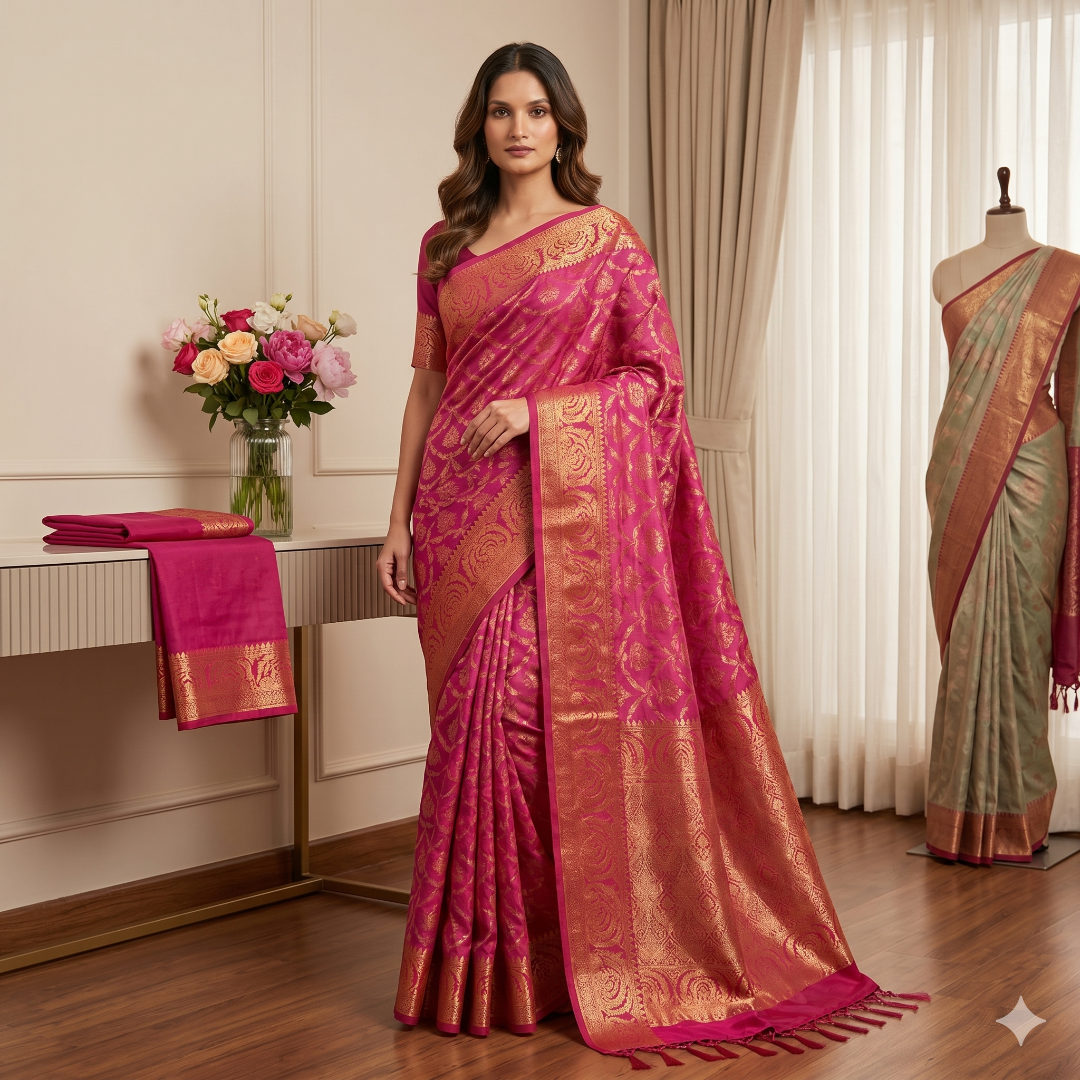 Rani Gulab Rajsi Cotton Silk Saree