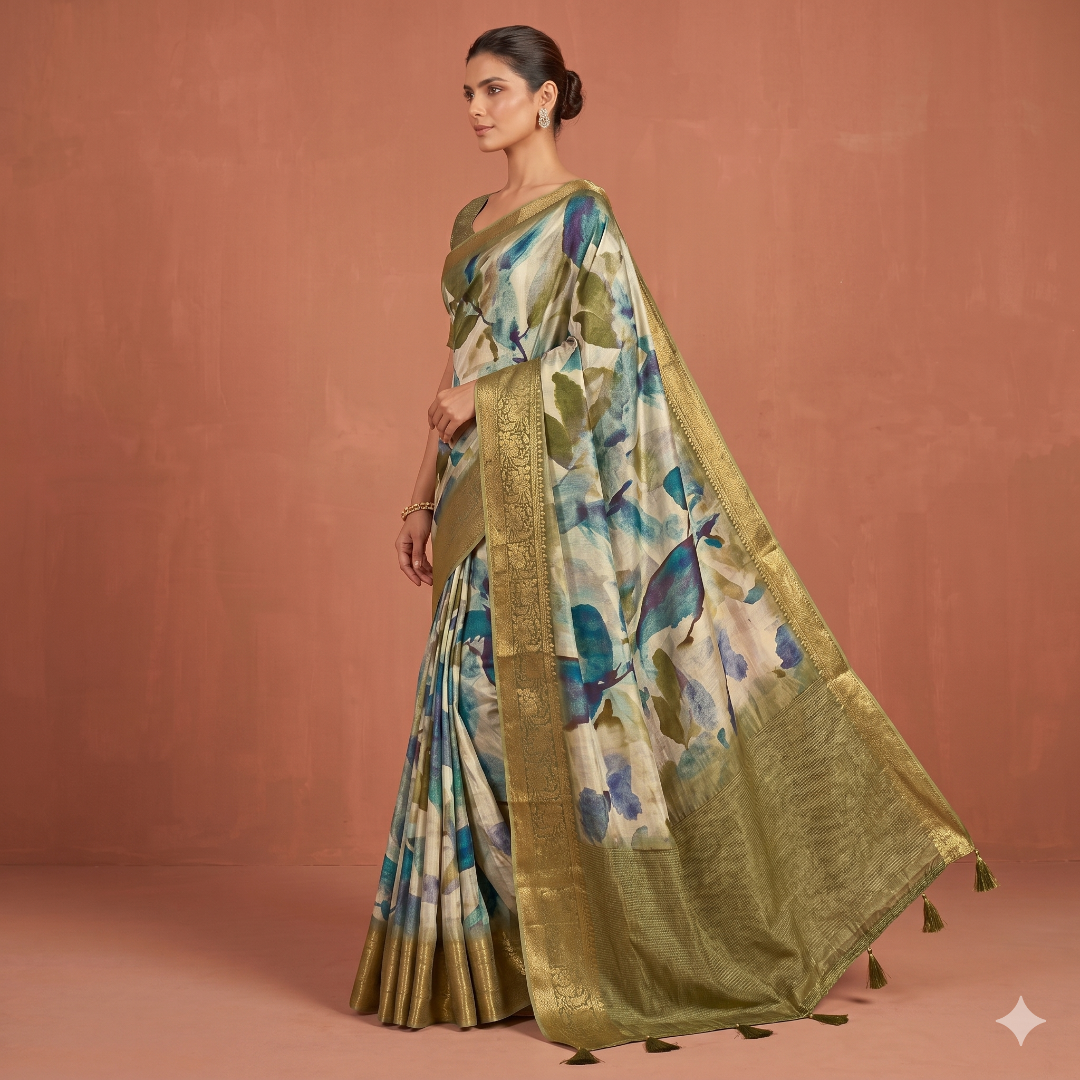 The Verdant Teal Impression Saree