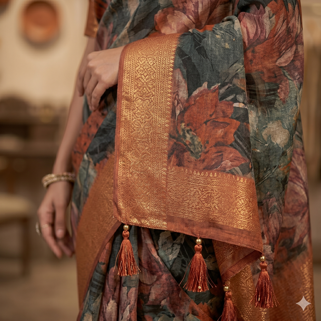 The Rust Autumnal Bloom Saree