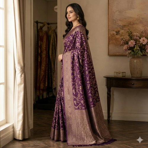 Celestial Plum Zari Weaver Silk Saree