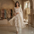 Ayra Ivory White Floral Mul Cotton Unstitched Suit Set