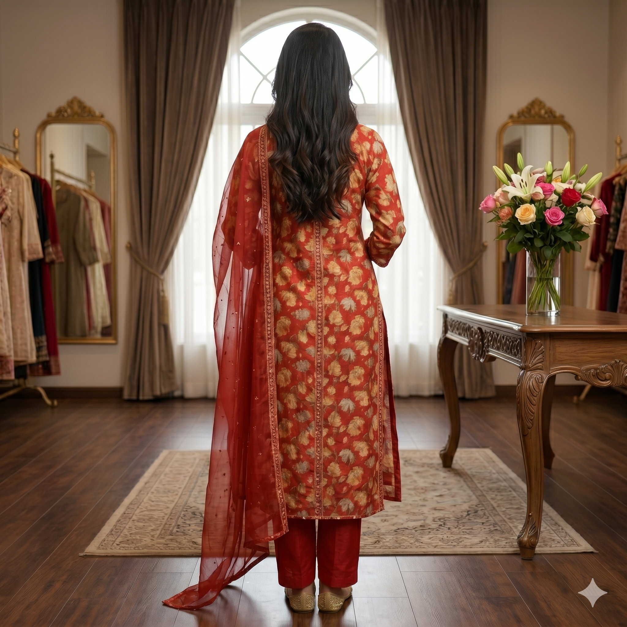 Gulbahaar Glaize Cotton Elegance – Blood Red Floral Unstitched Suit Set