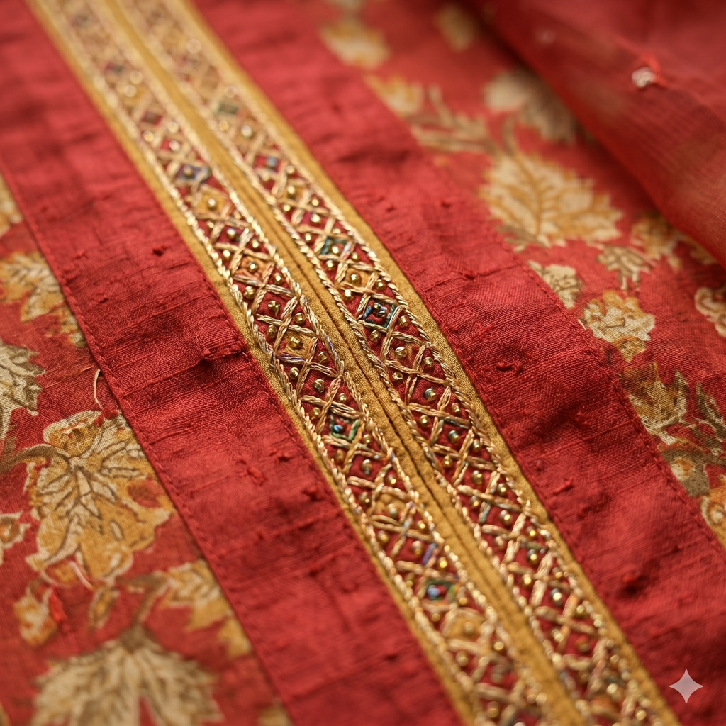 Gulbahaar Glaize Cotton Elegance – Blood Red Floral Unstitched Suit Set
