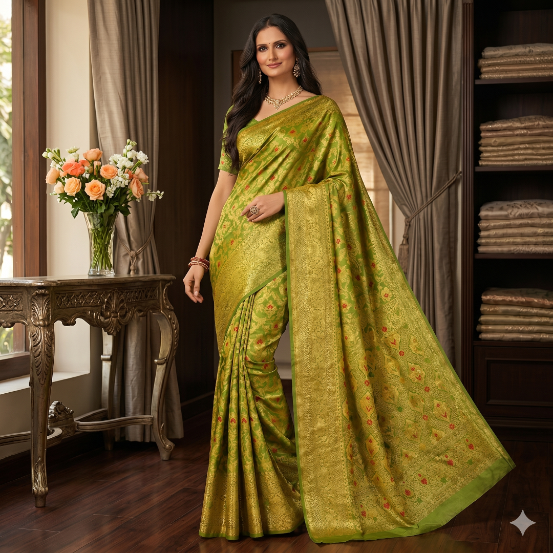 The Advika Emerald Lattice Saree