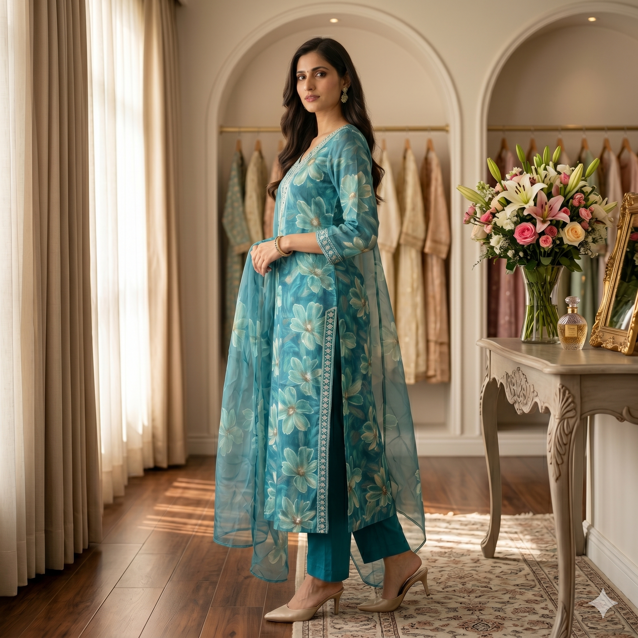 Jaanvika Firozi Bloom – Glaize Printed Cotton Unstitched Suit Set