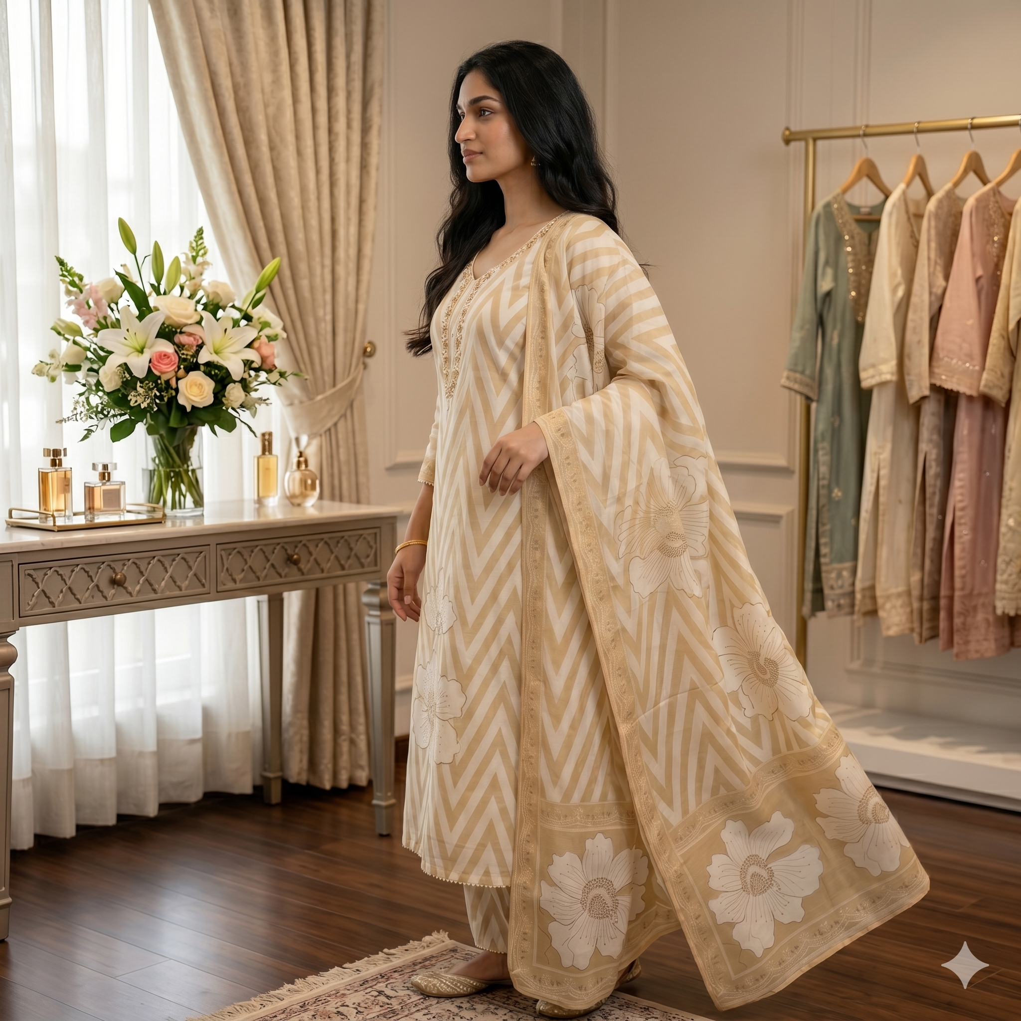 Zarina Mustard Organza Unstitched Suit Set