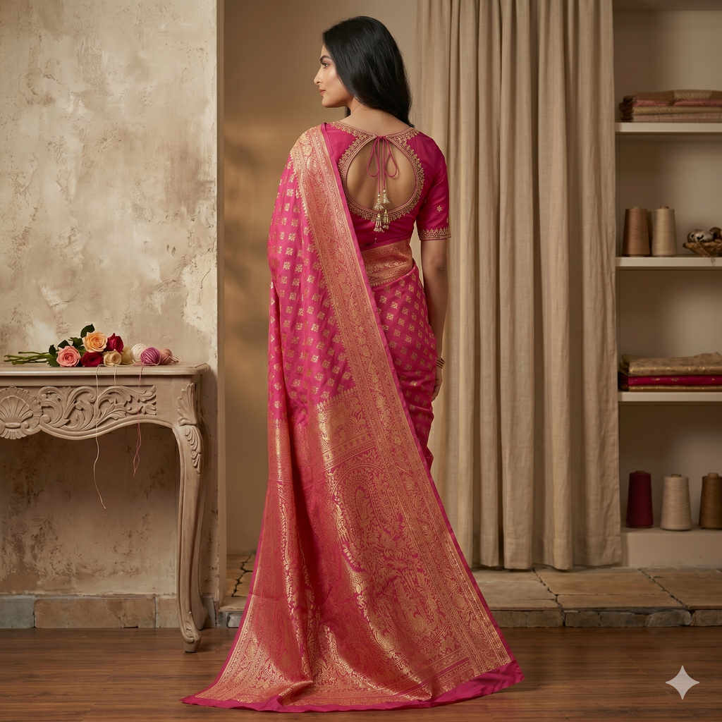 Gulabi Sitara Zari Silk Saree