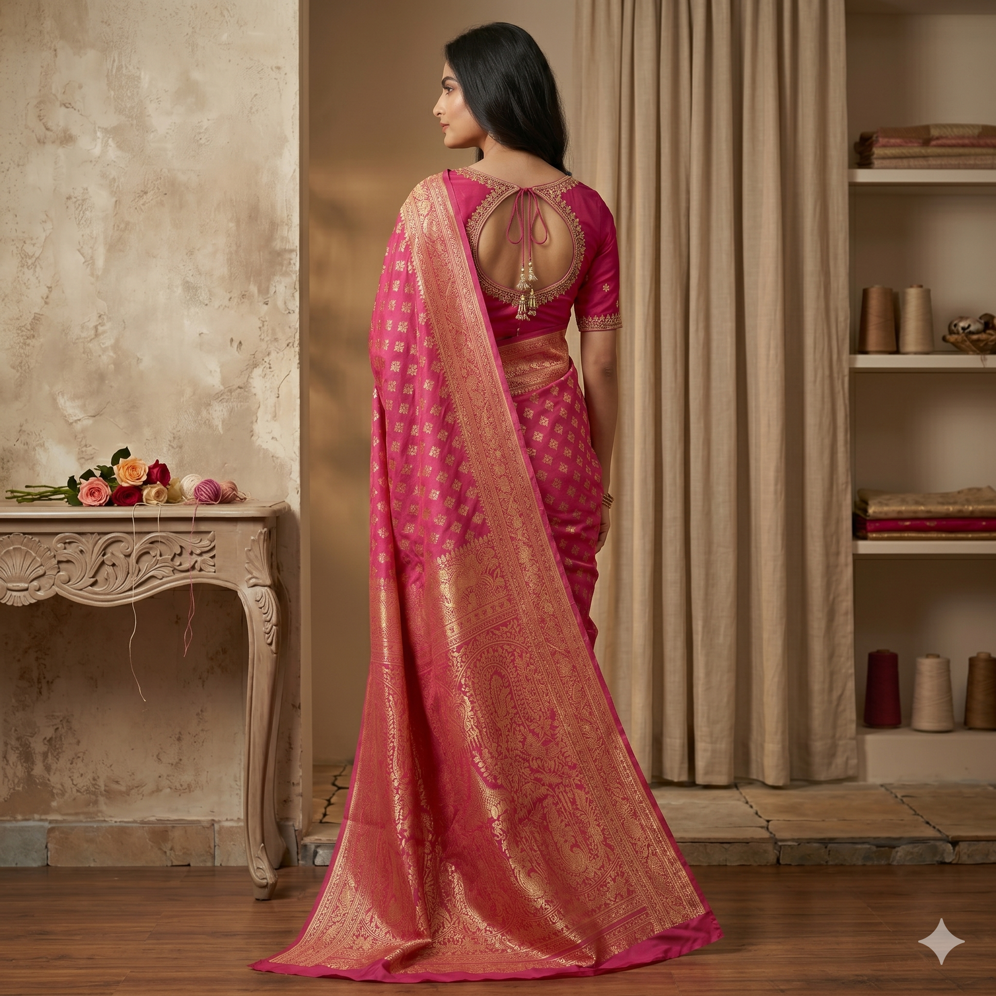 Gulabi Sitara Zari Silk Saree