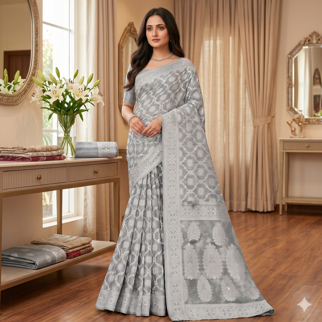 Zafar Silver Mist Cotton Silk Saree