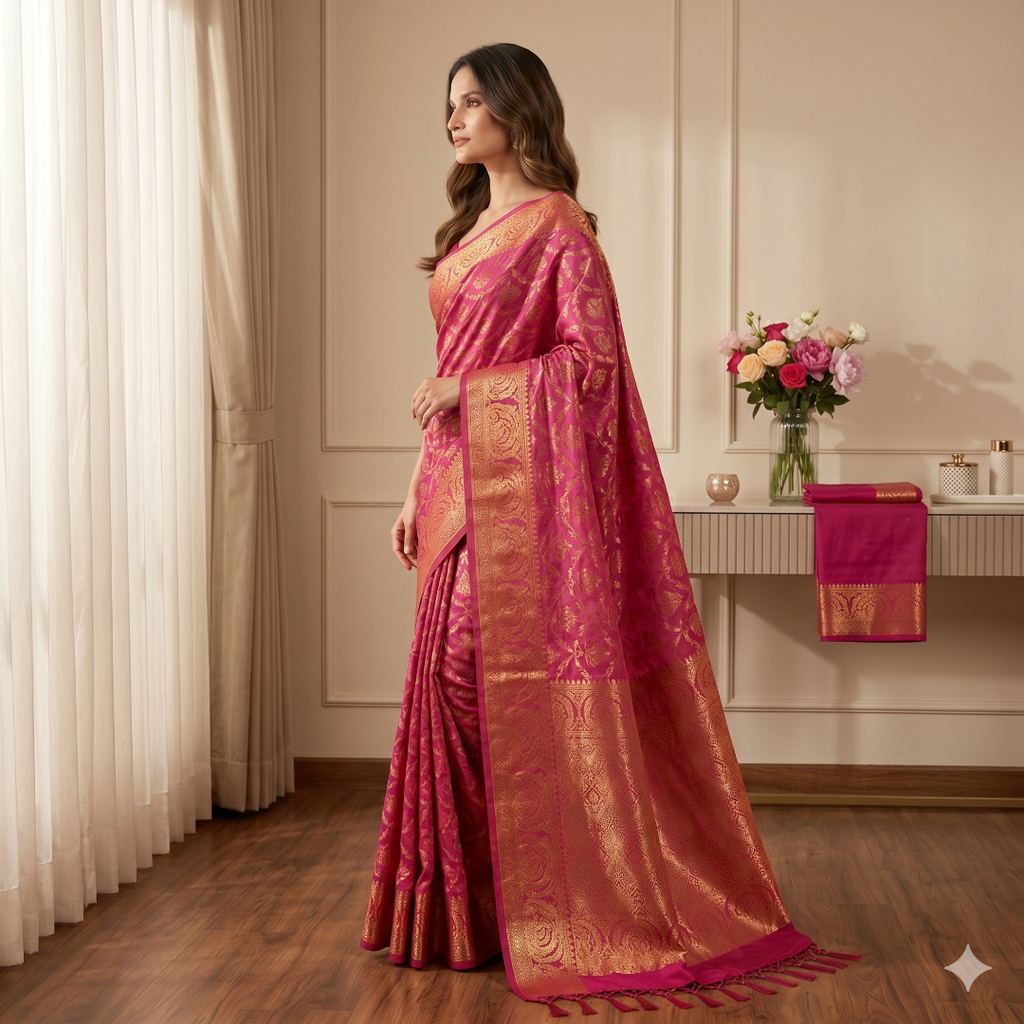 Rani Gulab Rajsi Cotton Silk Saree