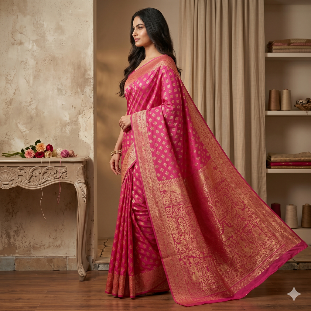 Gulabi Sitara Zari Silk Saree