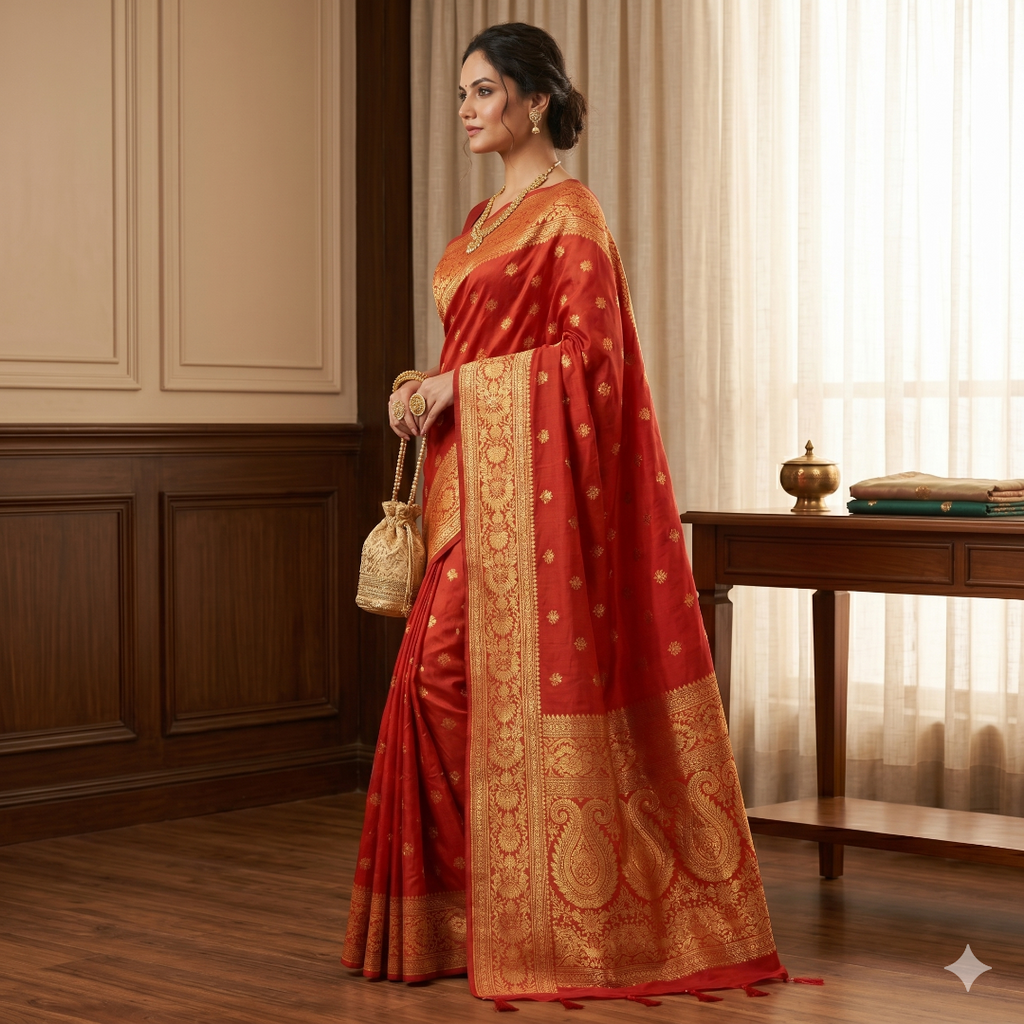 Rajvanshi Sindoor Cotton Silk Saree with Rich Zari Weaving