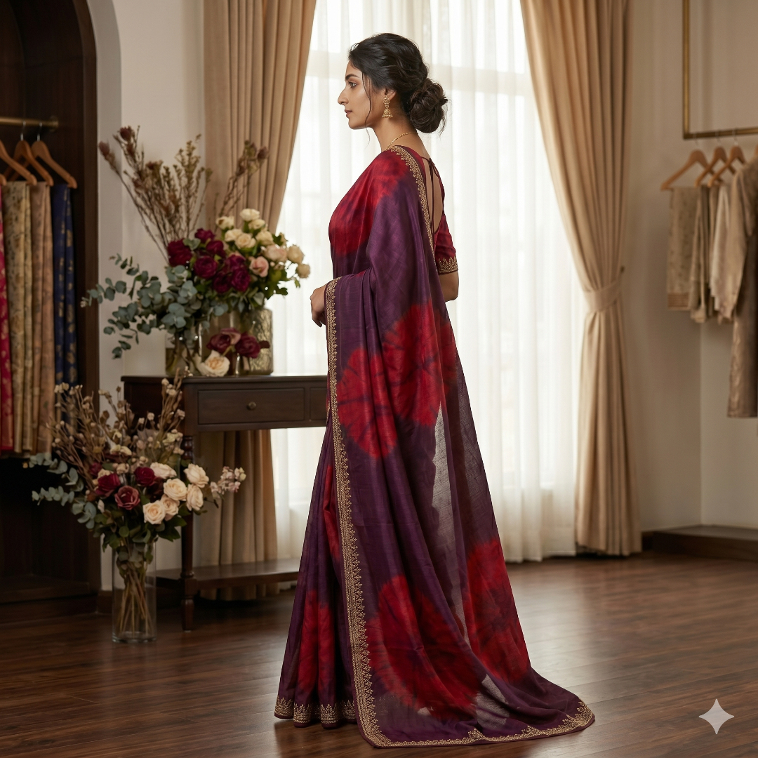 Ruhani Maslin Silk Saree – Digital Print with Heavy Jarkan Border