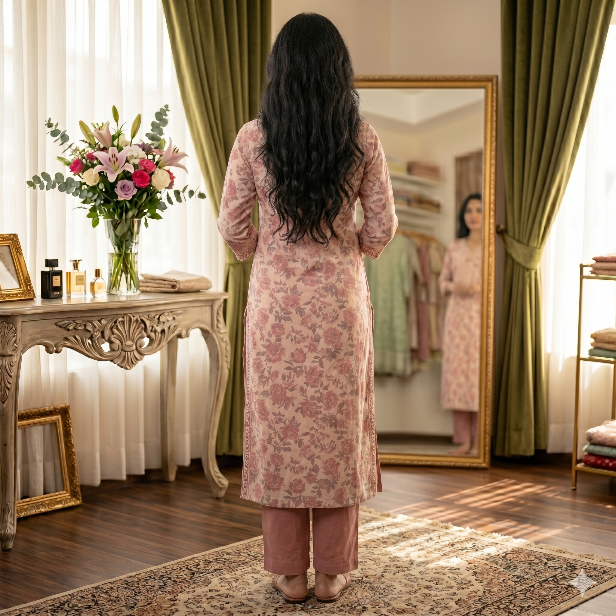 Aafreen Onion Rose – Cambric Cotton Floral Unstitched Suit Set