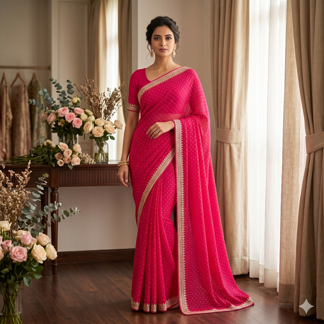 Gulnaar Rani Pink Georgette Gotta Patti Saree