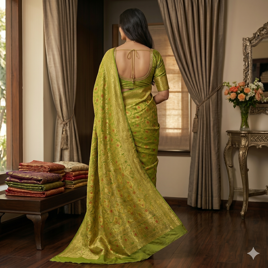 The Advika Emerald Lattice Saree