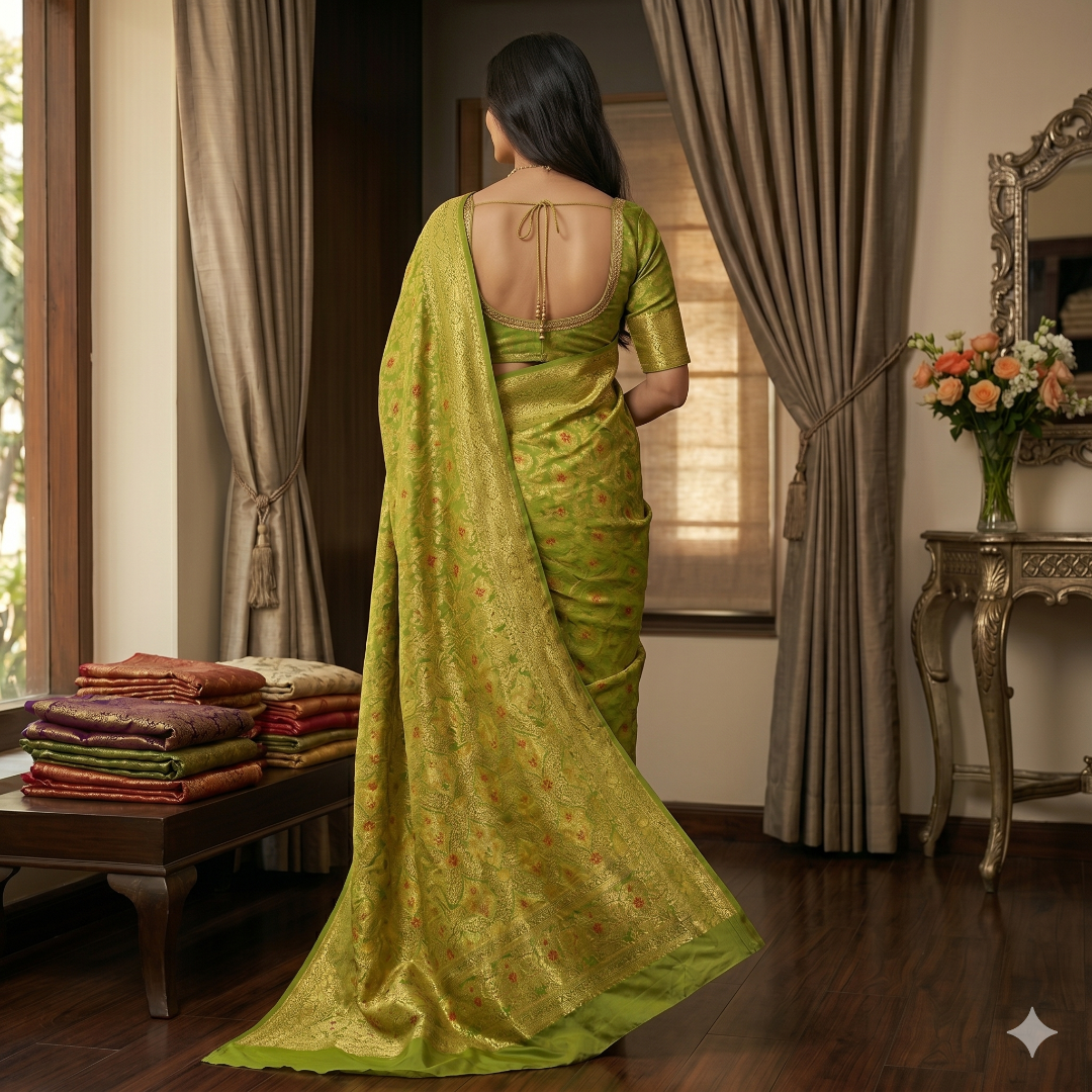 The Advika Emerald Lattice Saree